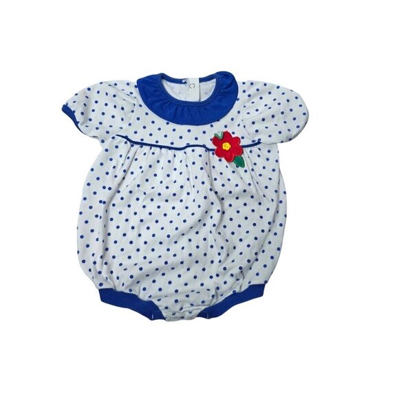 Vintage Baby Girl Polka Dot Flower One Piece Outfit 18 Months - Picture 1 of 9